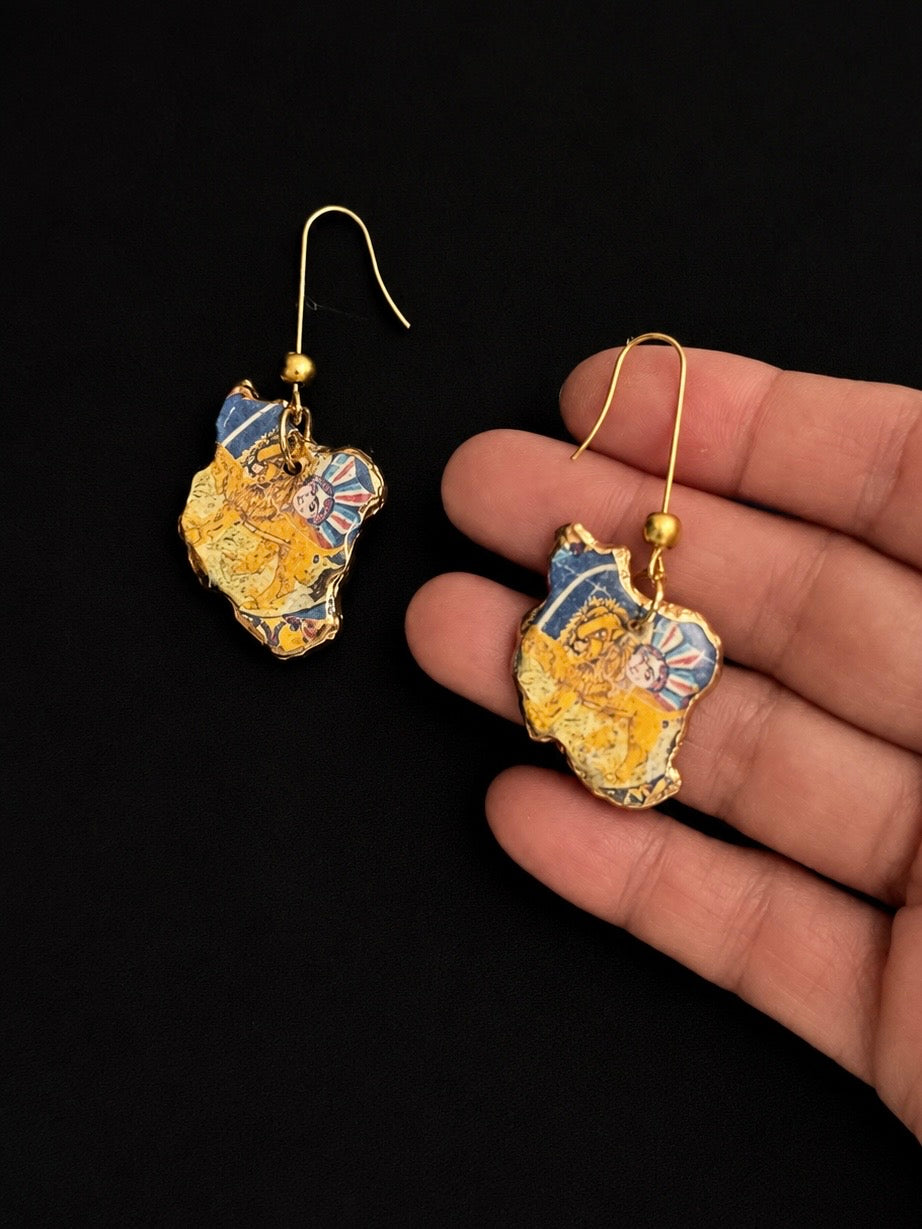 Handmade Ceramic  Iran Map _ Lion & Sun Earrings _ Hypoallergenic Hooks