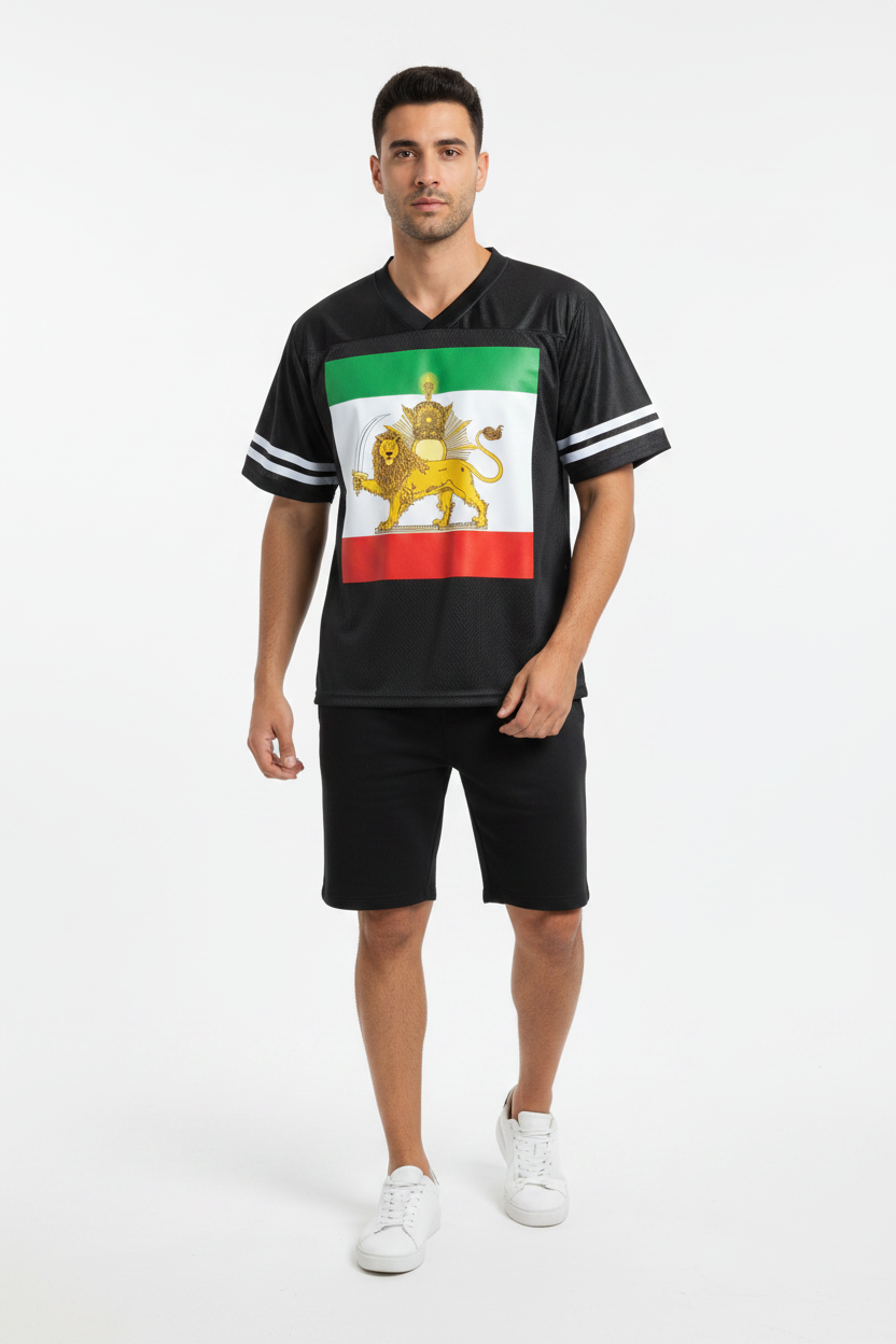 Taped Mesh T-Shirt | Sun and Lion Flag | Mehrbunoo