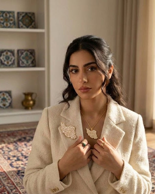 Iran Map Brooch &amp; Necklace – Pearl Detail | Persian Heritage | Mehrbunoo