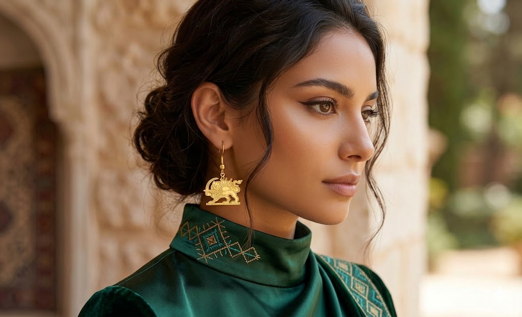 Persian Lion & Sun Earrings – Iran Flag Design | Stainless Steel | Mehrbunoo