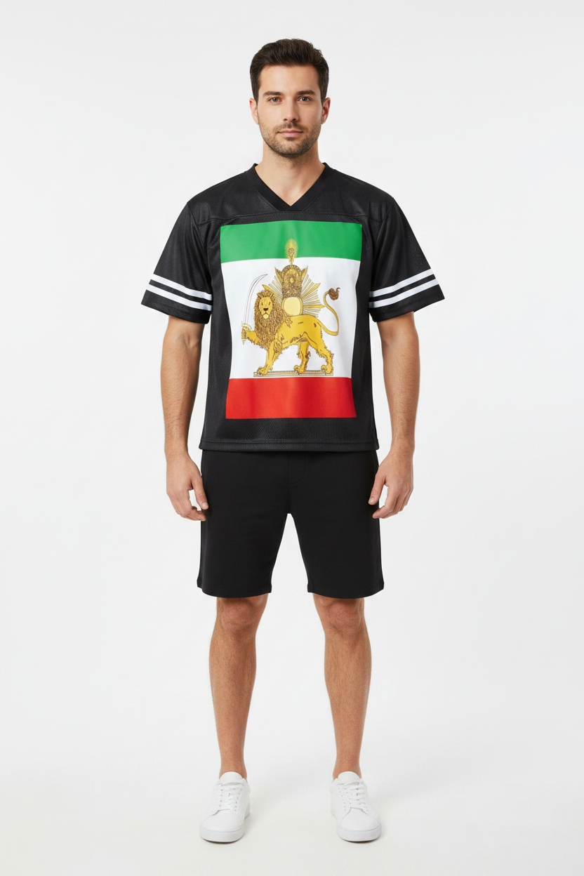 Taped Mesh T-Shirt | Sun and Lion Flag | Mehrbunoo