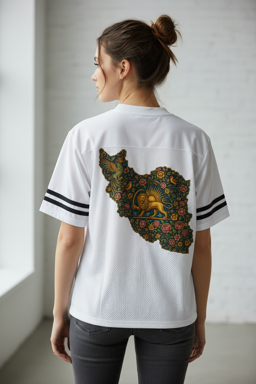 Taped Mesh T-Shirt | Sun and Lion Flag | Mehrbunoo