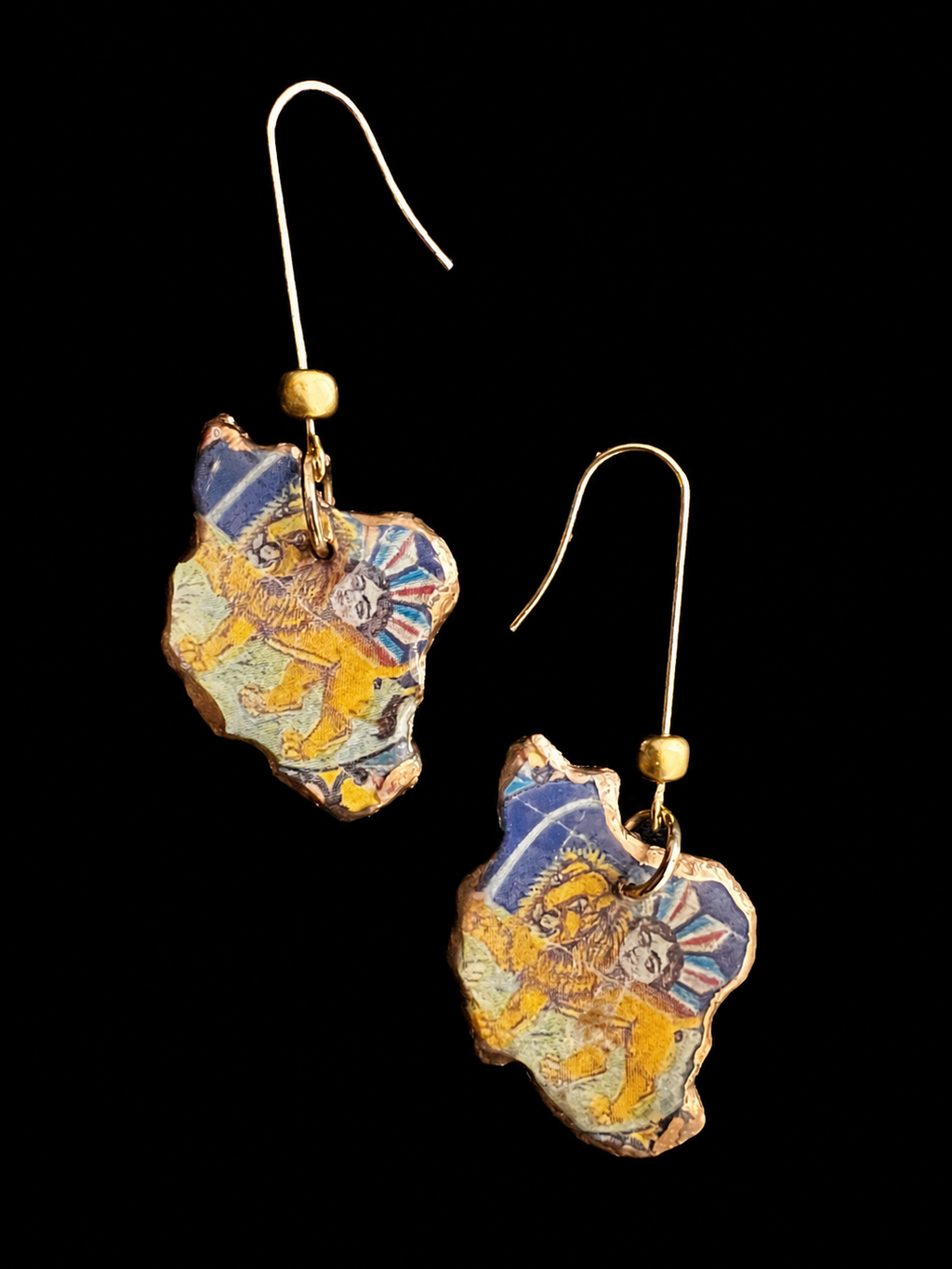 Handmade Ceramic  Iran Map _ Lion & Sun Earrings _ Hypoallergenic Hooks