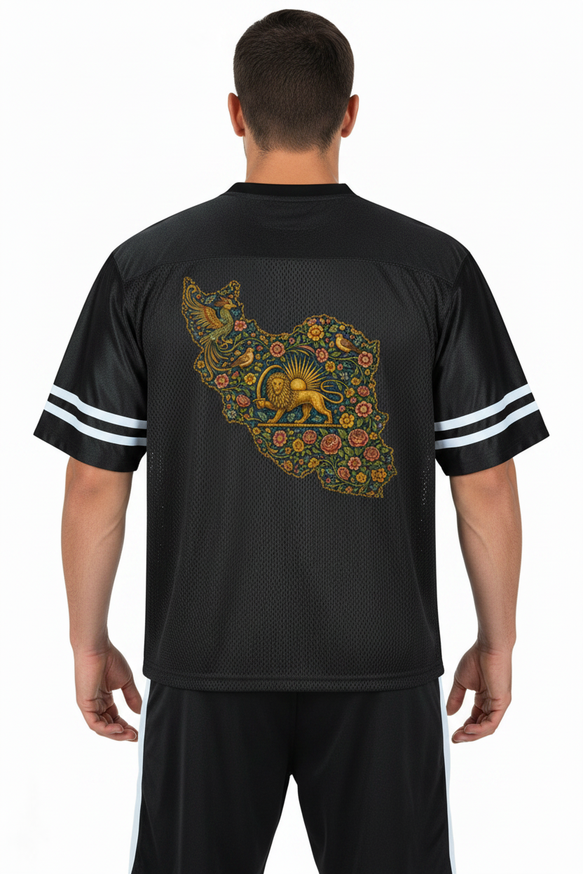 Taped Mesh T-Shirt | Sun and Lion Flag | Mehrbunoo