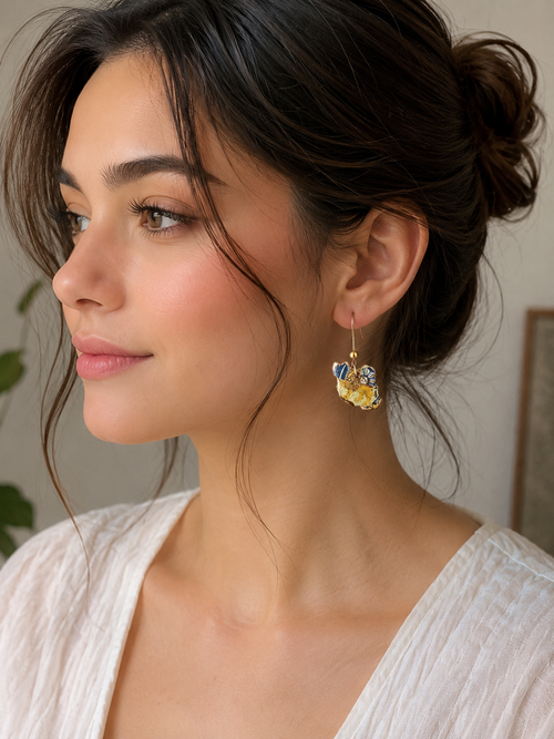 Handmade Ceramic  Iran Map _ Lion & Sun Earrings _ Hypoallergenic Hooks