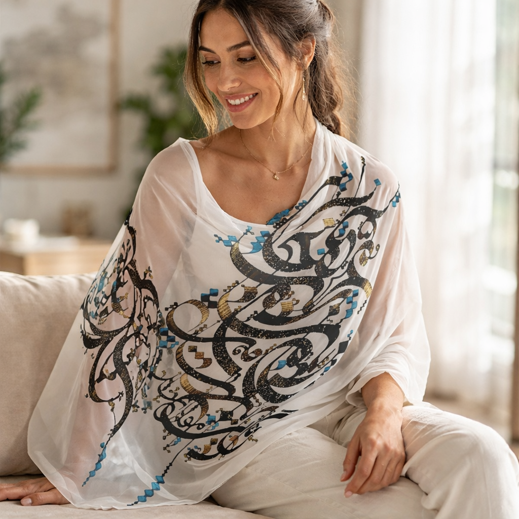 Chiffon  Scarf – Persian Poetry Design | بنازم به بزم محبت که آنجا | Mehrbunoo Calloction