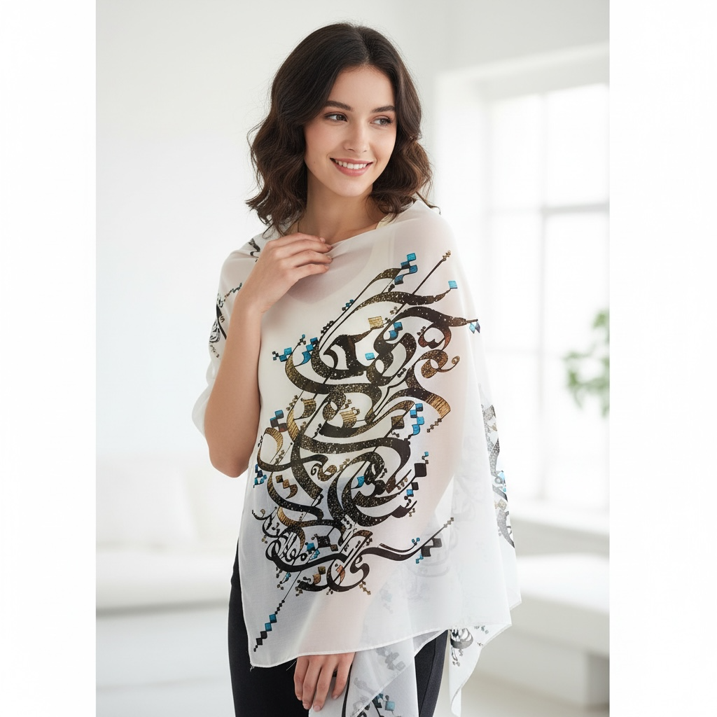 Chiffon  Scarf – Persian Poetry Design | بنازم به بزم محبت که آنجا | Mehrbunoo Calloction