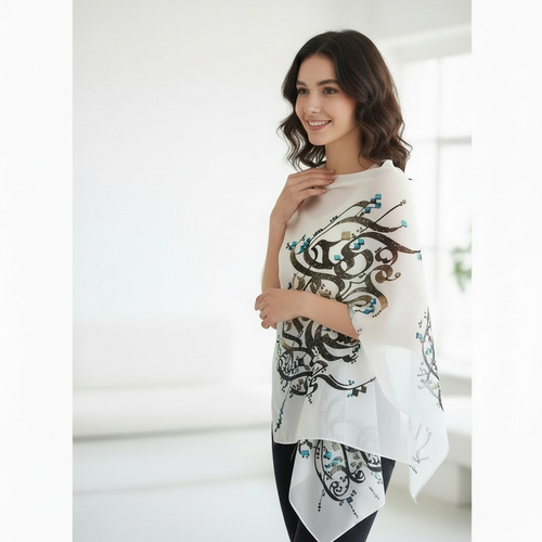 Chiffon  Scarf – Persian Poetry Design | بنازم به بزم محبت که آنجا | Mehrbunoo Calloction