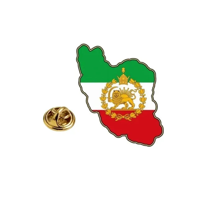 Persian Lion & Sun Brooch – Iran Map Pin | Stainless Steel | Mehrbunoo