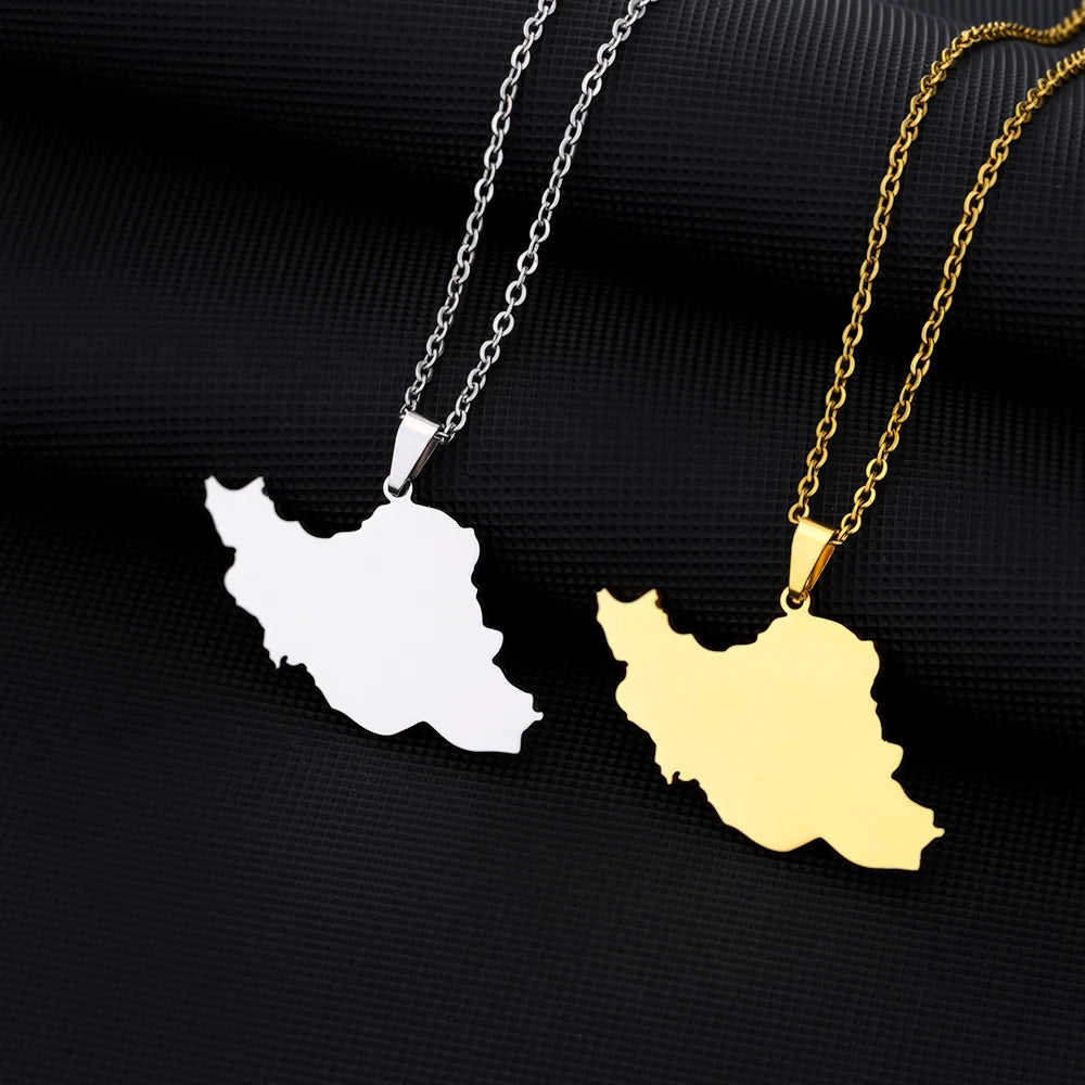 Iran Map Necklace – Minimal Persian Pendant | Stainless Steel | Mehrbunoo