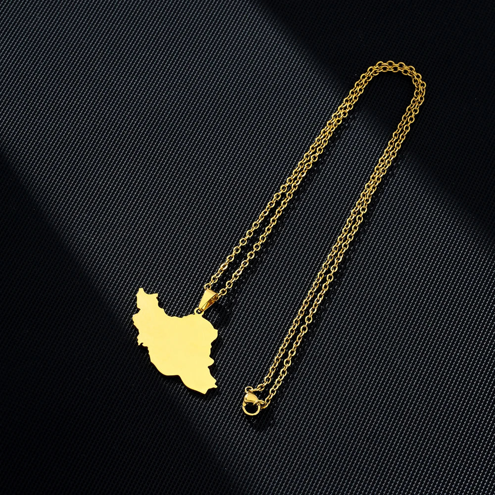 Iran Map Necklace – Minimal Persian Pendant | Stainless Steel | Mehrbunoo