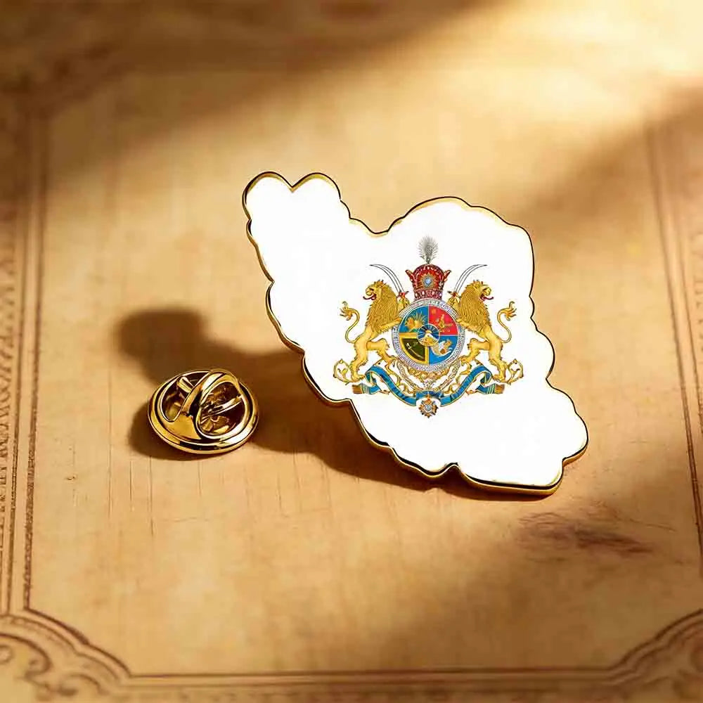 Persian Lion & Sun Brooch – Iran Map Pin | Stainless Steel | Mehrbunoo