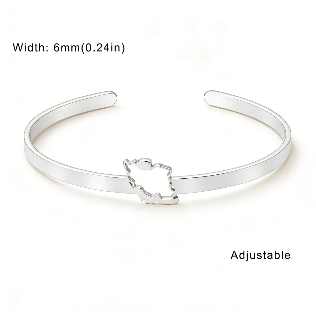 Iran Map Cuff Bracelet – Minimal Persian Design | Adjustable Stainless Steel | Mehrbunoo
