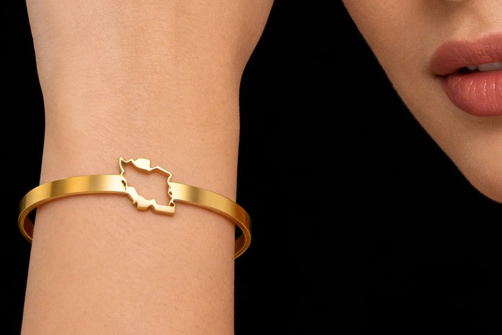 Iran Map Cuff Bracelet – Minimal Persian Design | Adjustable Stainless Steel | Mehrbunoo