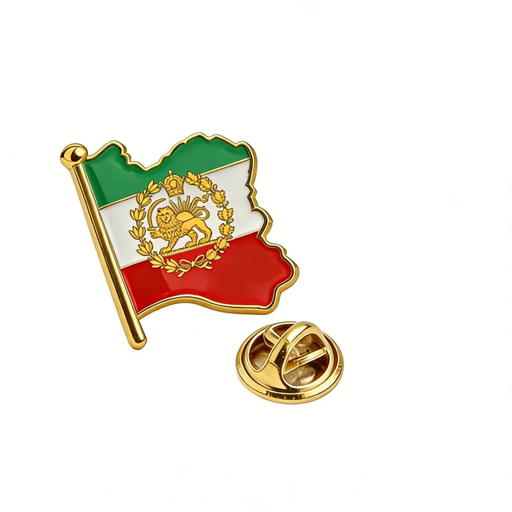 Persian Lion & Sun Brooch – Iran Map Pin | Stainless Steel | Mehrbunoo