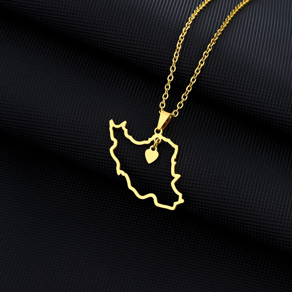 Iran Map Necklace – Minimal Persian Pendant | Stainless Steel | Mehrbunoo