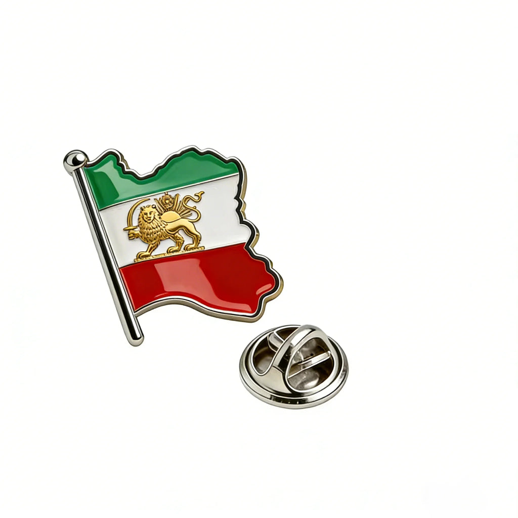 Persian Lion & Sun Brooch – Iran Map Pin | Stainless Steel | Mehrbunoo