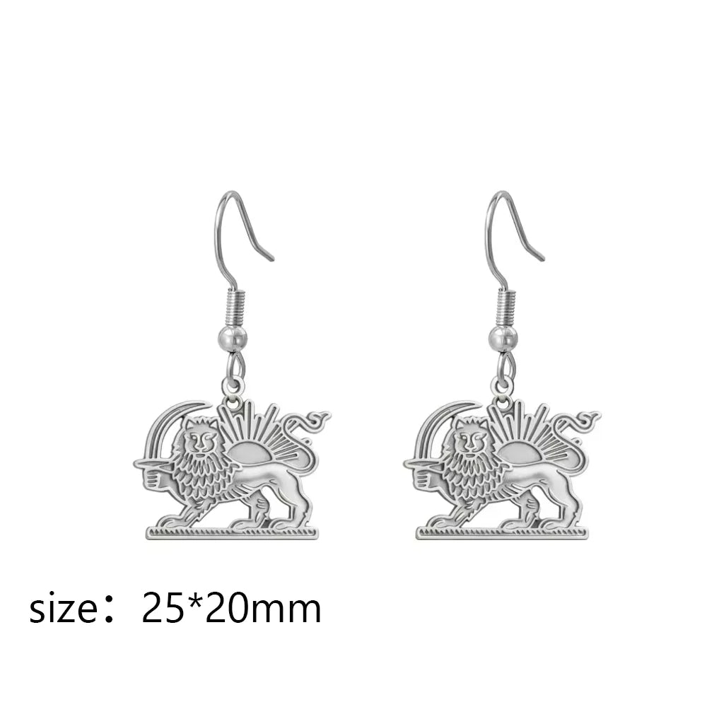 Persian Lion & Sun Earrings – Iran Flag Design | Stainless Steel | Mehrbunoo