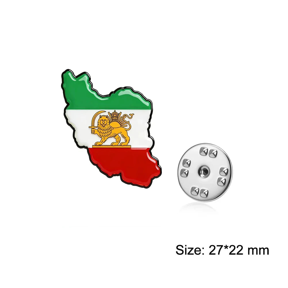 Persian Lion & Sun Brooch – Iran Map Pin | Stainless Steel | Mehrbunoo