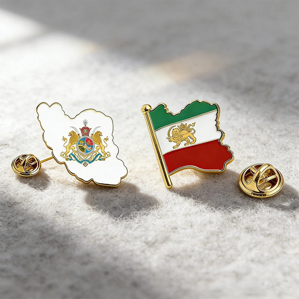 Persian Lion & Sun Brooch – Iran Map Pin | Stainless Steel | Mehrbunoo