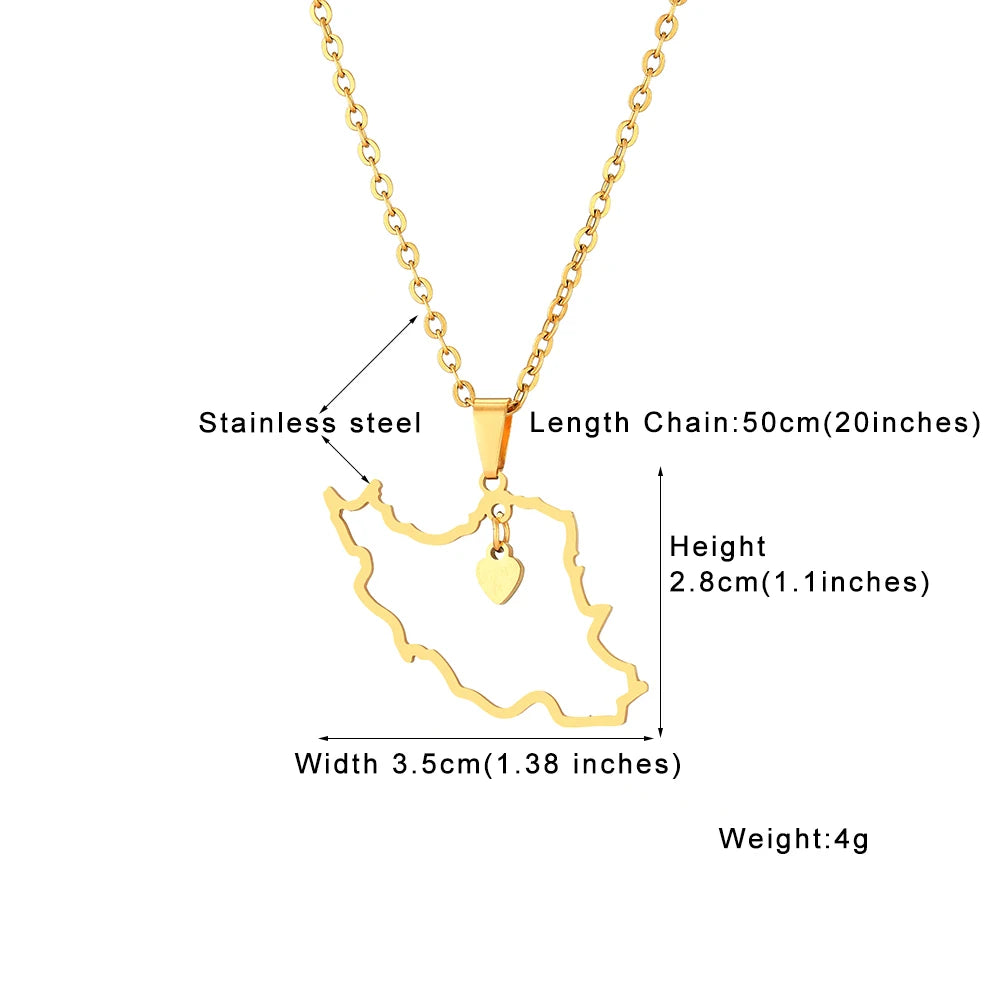 Iran Map Necklace – Minimal Persian Pendant | Stainless Steel | Mehrbunoo