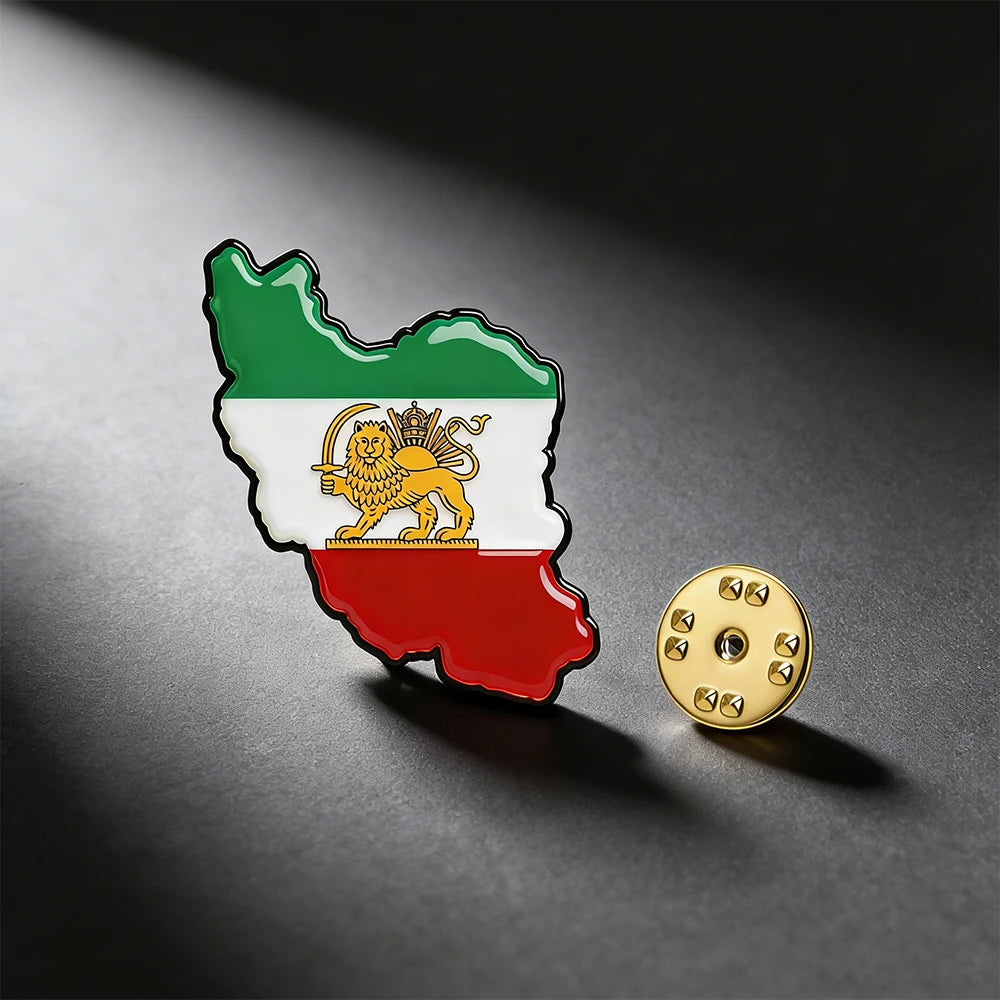 Persian Lion & Sun Brooch – Iran Map Pin | Stainless Steel | Mehrbunoo