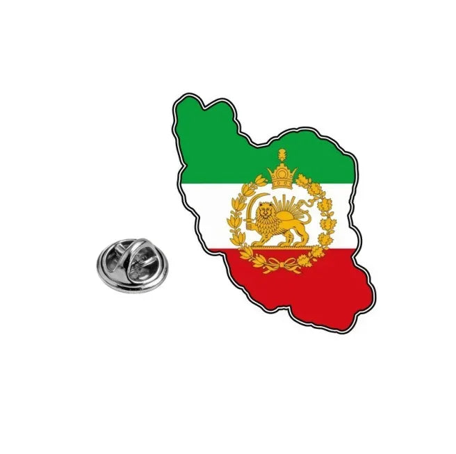 Persian Lion & Sun Brooch – Iran Map Pin | Stainless Steel | Mehrbunoo