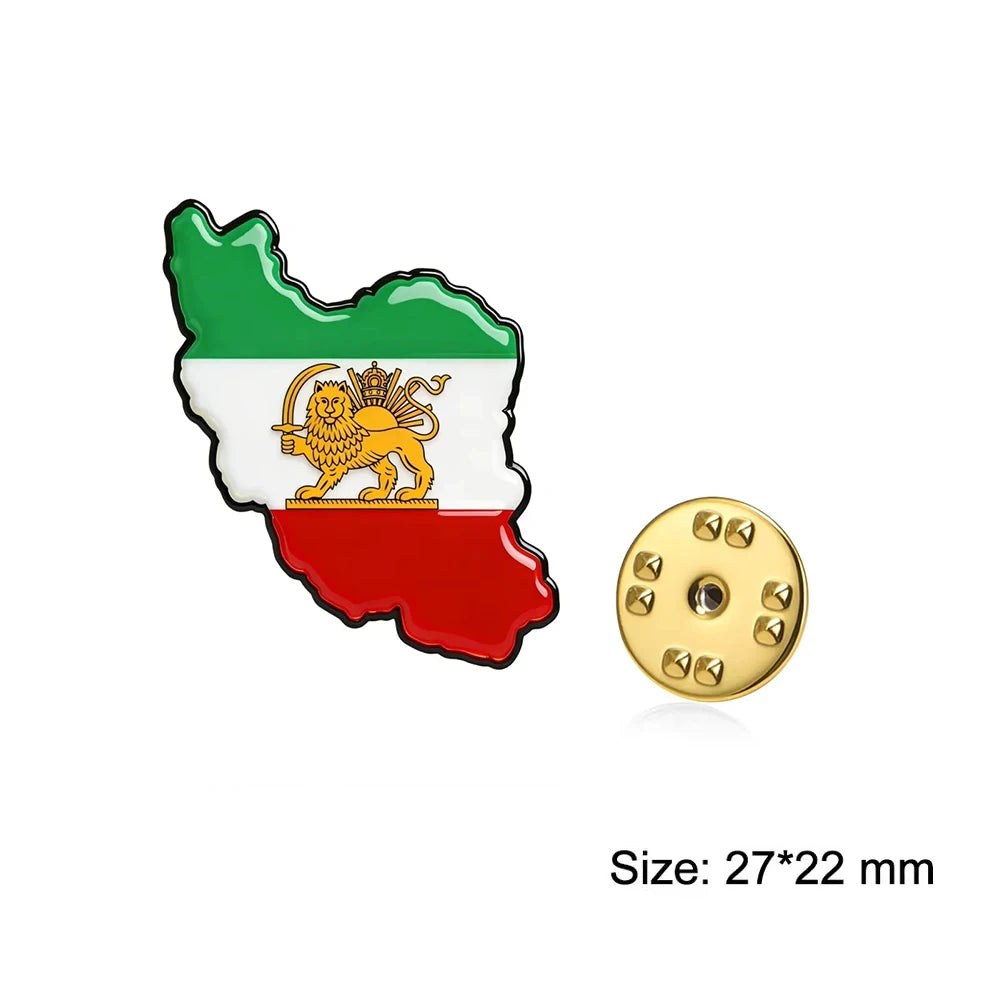 Persian Lion & Sun Brooch – Iran Map Pin | Stainless Steel | Mehrbunoo