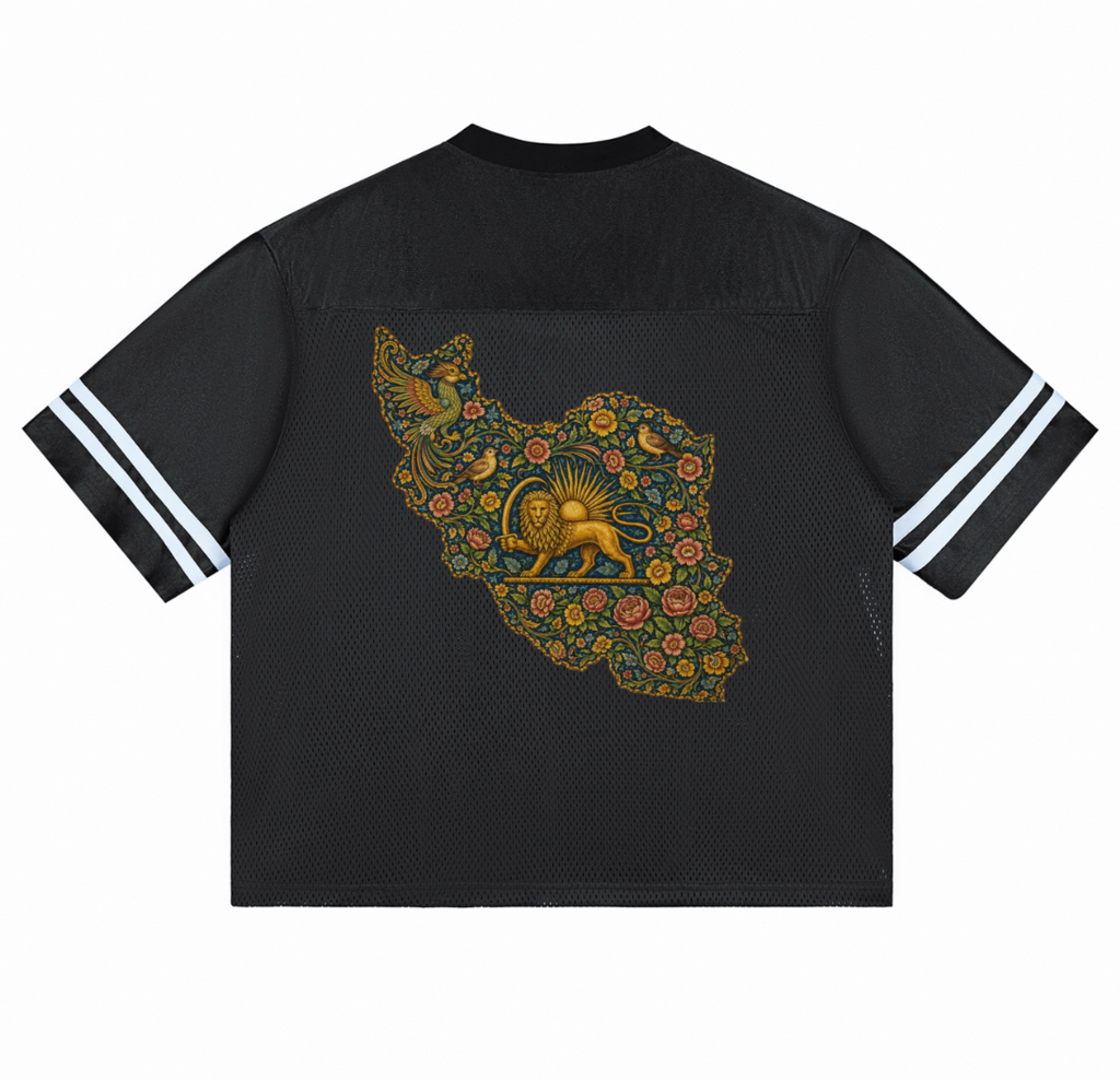 Taped Mesh T-Shirt | Sun and Lion Flag | Mehrbunoo