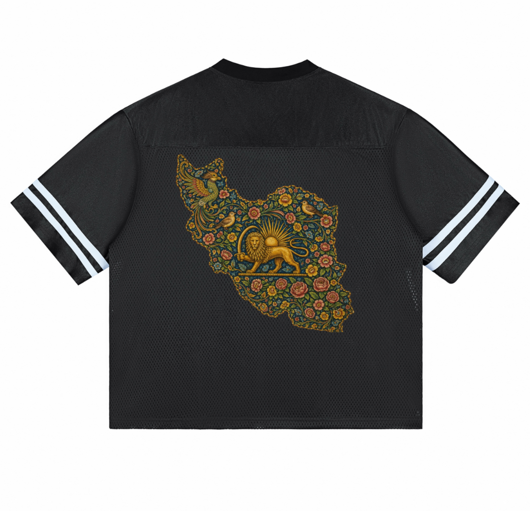 Taped Mesh T-Shirt | Sun and Lion Flag | Mehrbunoo