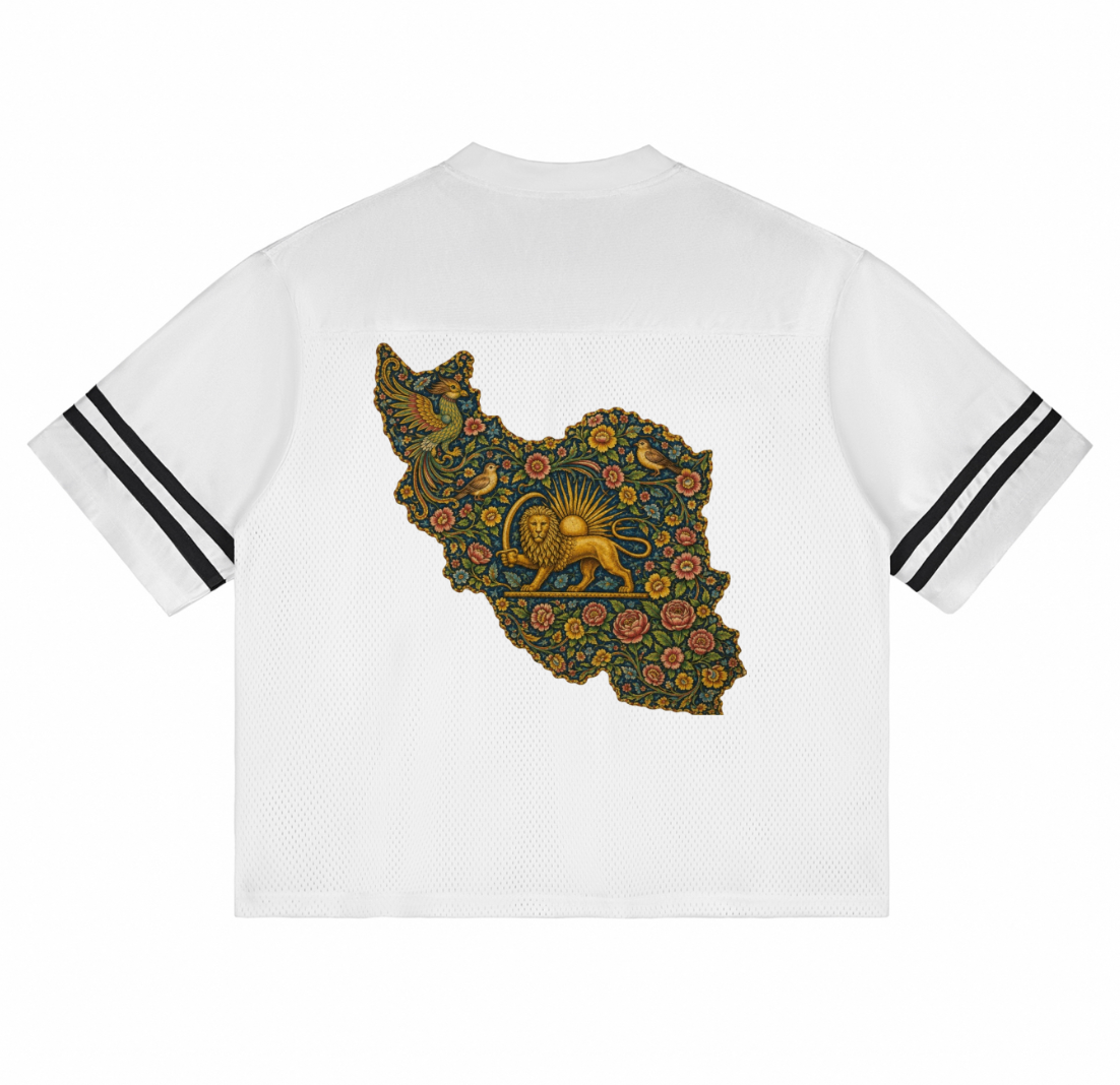 Taped Mesh T-Shirt | Sun and Lion Flag | Mehrbunoo