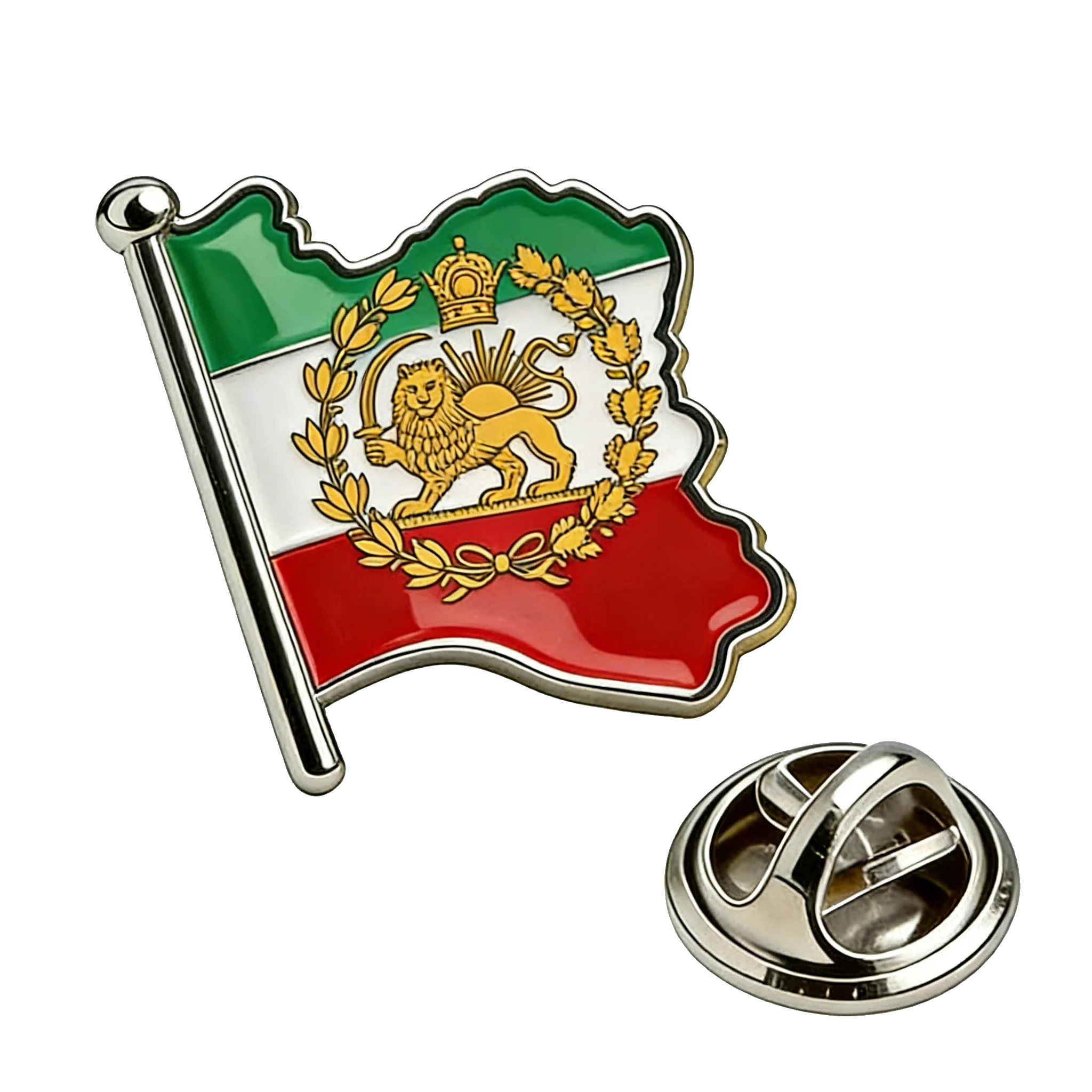 Persian Lion & Sun Brooch – Iran Map Pin | Stainless Steel | Mehrbunoo