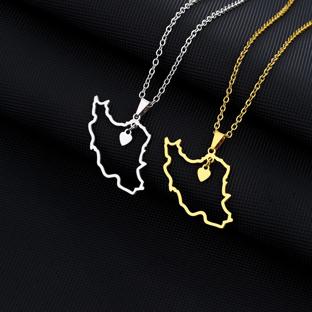 Iran Map Necklace – Minimal Persian Pendant | Stainless Steel | Mehrbunoo