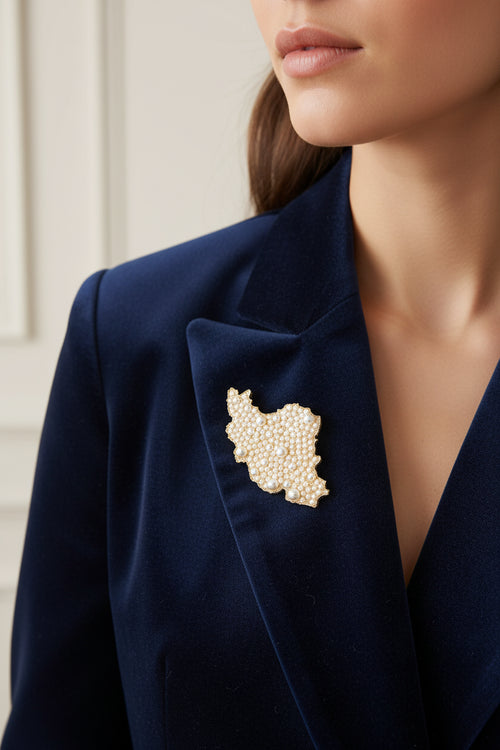 Iran Map Brooch &amp; Necklace – Pearl Detail | Persian Heritage | Mehrbunoo