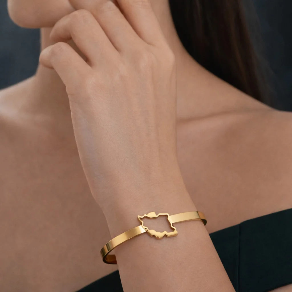 Iran Map Cuff Bracelet – Minimal Persian Design | Adjustable Stainless Steel | Mehrbunoo