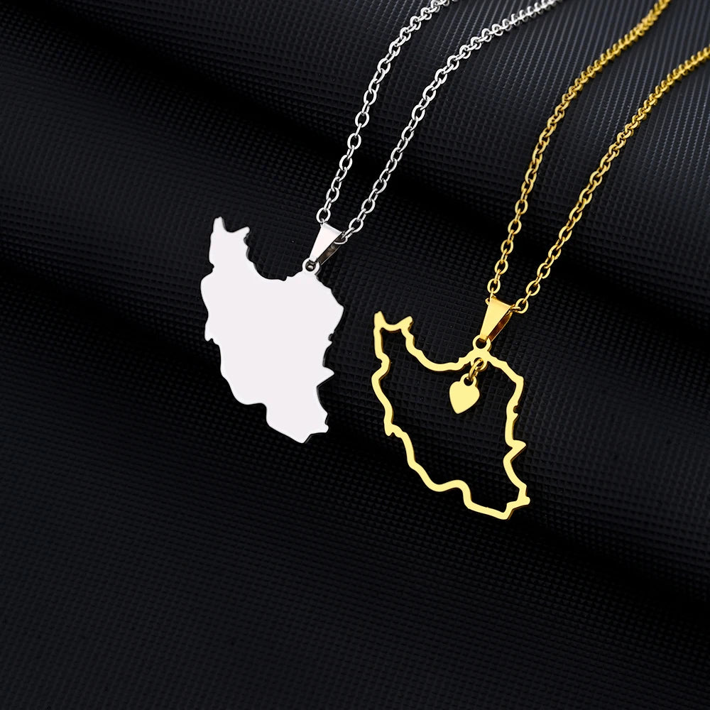 Iran Map Necklace – Minimal Persian Pendant | Stainless Steel | Mehrbunoo
