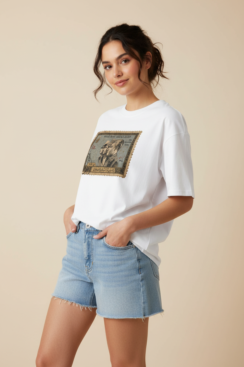 Unisex Seamless Graphic T-Shirt | Vintage Iran Stamp Design | Mehrbunoo