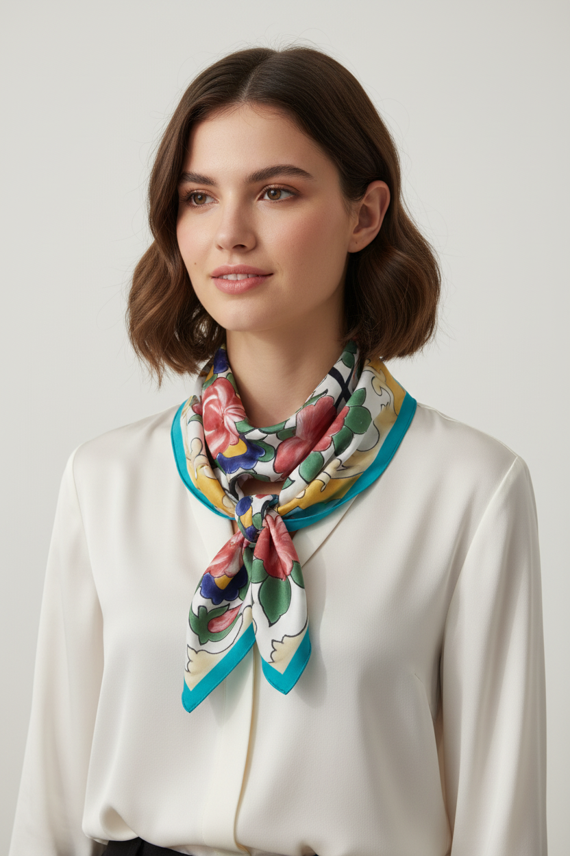Persian Heritage Scarf – Qajar Seven-Color Tile Design | Mehrbunoo