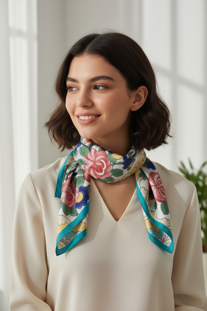 Persian Heritage Scarf – Qajar Seven-Color Tile Design | Mehrbunoo