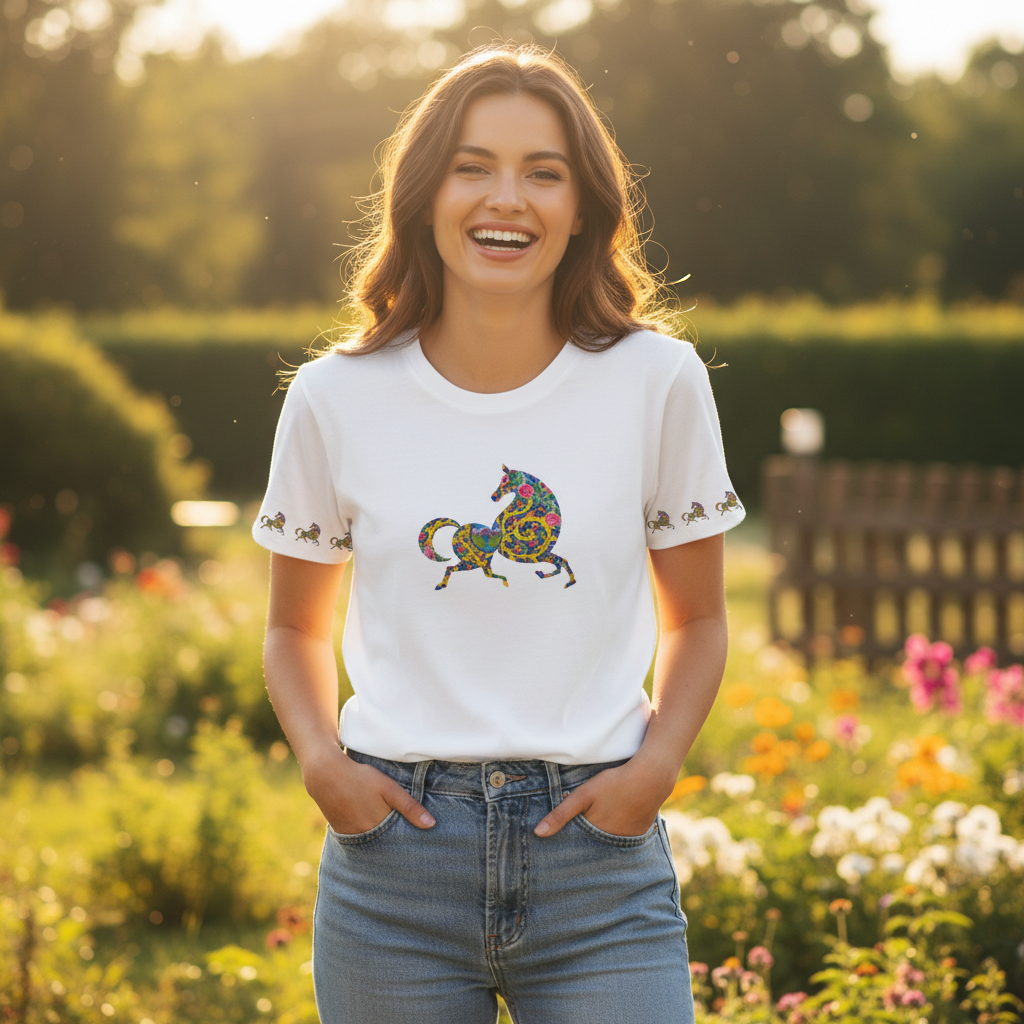 Cotton T-Shirt | Persian Horse; Qajar Tile Design | Mehrbunoo