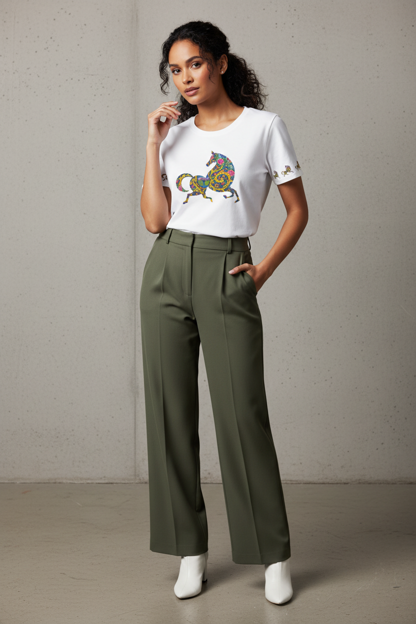 Cotton T-Shirt | Persian Horse; Qajar Tile Design | Mehrbunoo