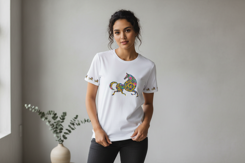 Cotton T-Shirt | Persian Horse; Qajar Tile Design | Mehrbunoo