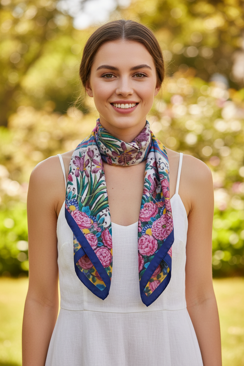 Persian Heritage Scarf – Qajar Seven-Color Tile Design | Mehrbunoo