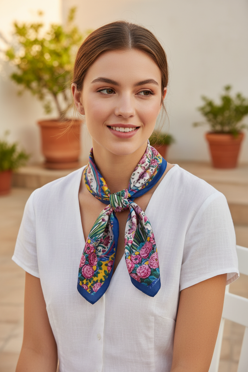 Persian Heritage Scarf – Qajar Seven-Color Tile Design | Mehrbunoo