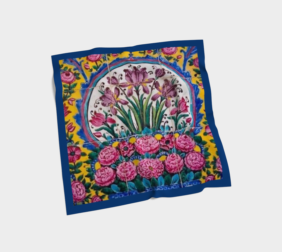 Persian Heritage Scarf – Qajar Seven-Color Tile Design | Mehrbunoo