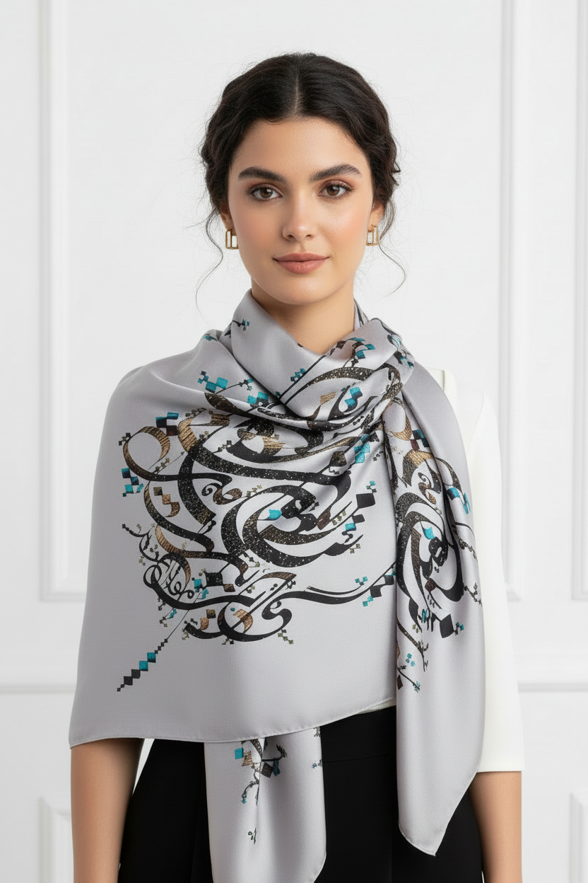 Poly Voile Scarf – Persian Poetry Design | بنازم به بزم محبت که آنجا | Mehrbunoo Calloction