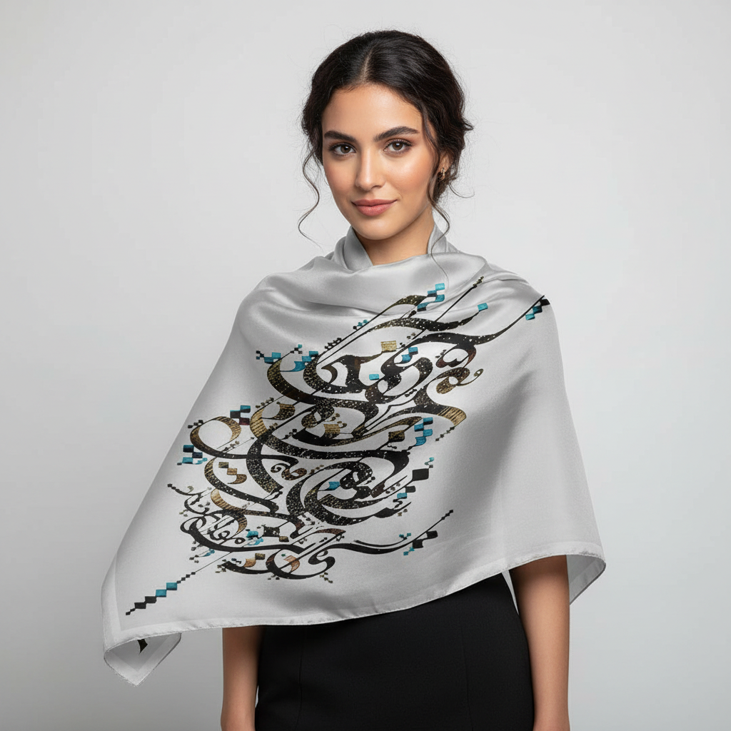 Poly Voile Scarf – Persian Poetry Design | بنازم به بزم محبت که آنجا | Mehrbunoo Calloction