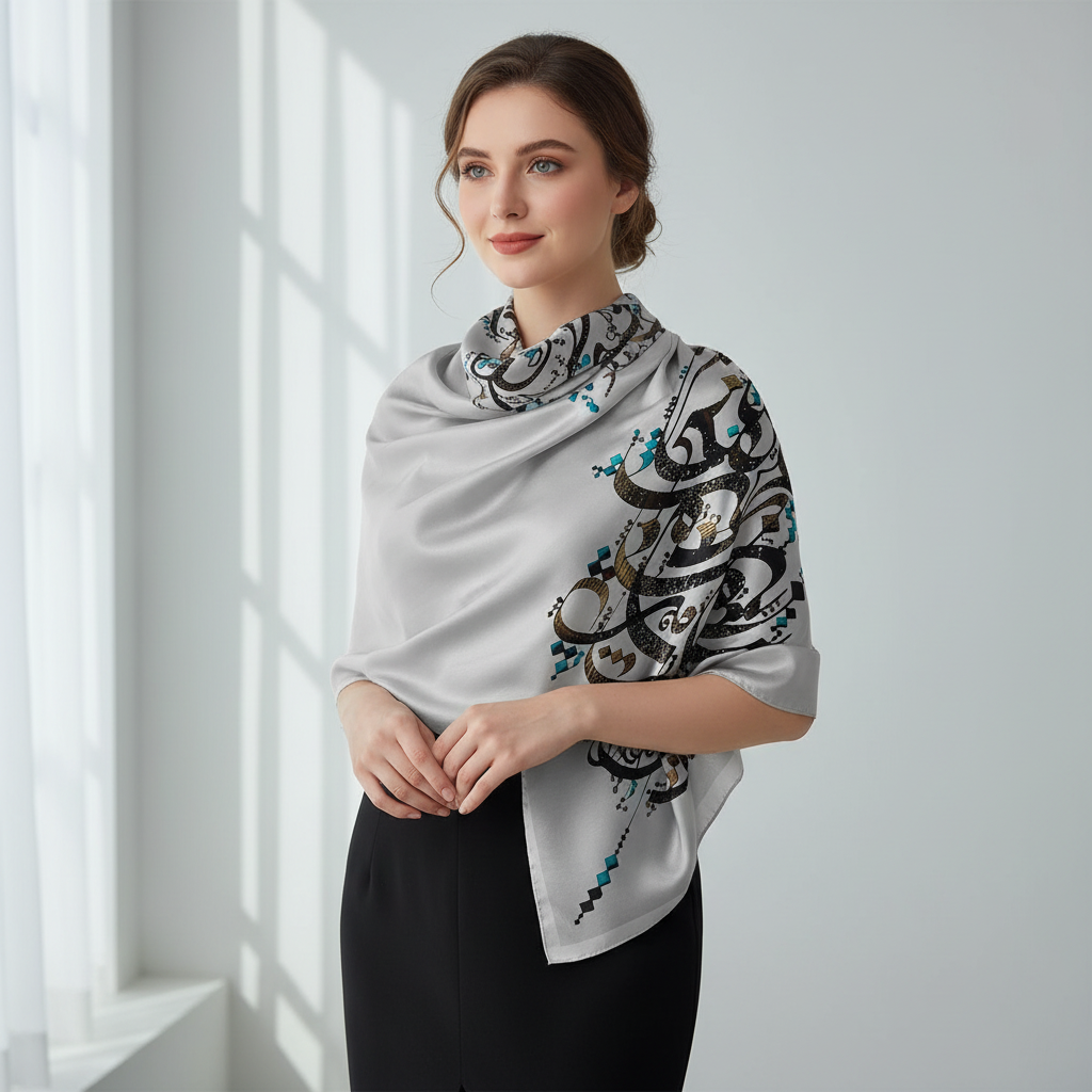 Poly Voile Scarf – Persian Poetry Design | بنازم به بزم محبت که آنجا | Mehrbunoo Calloction