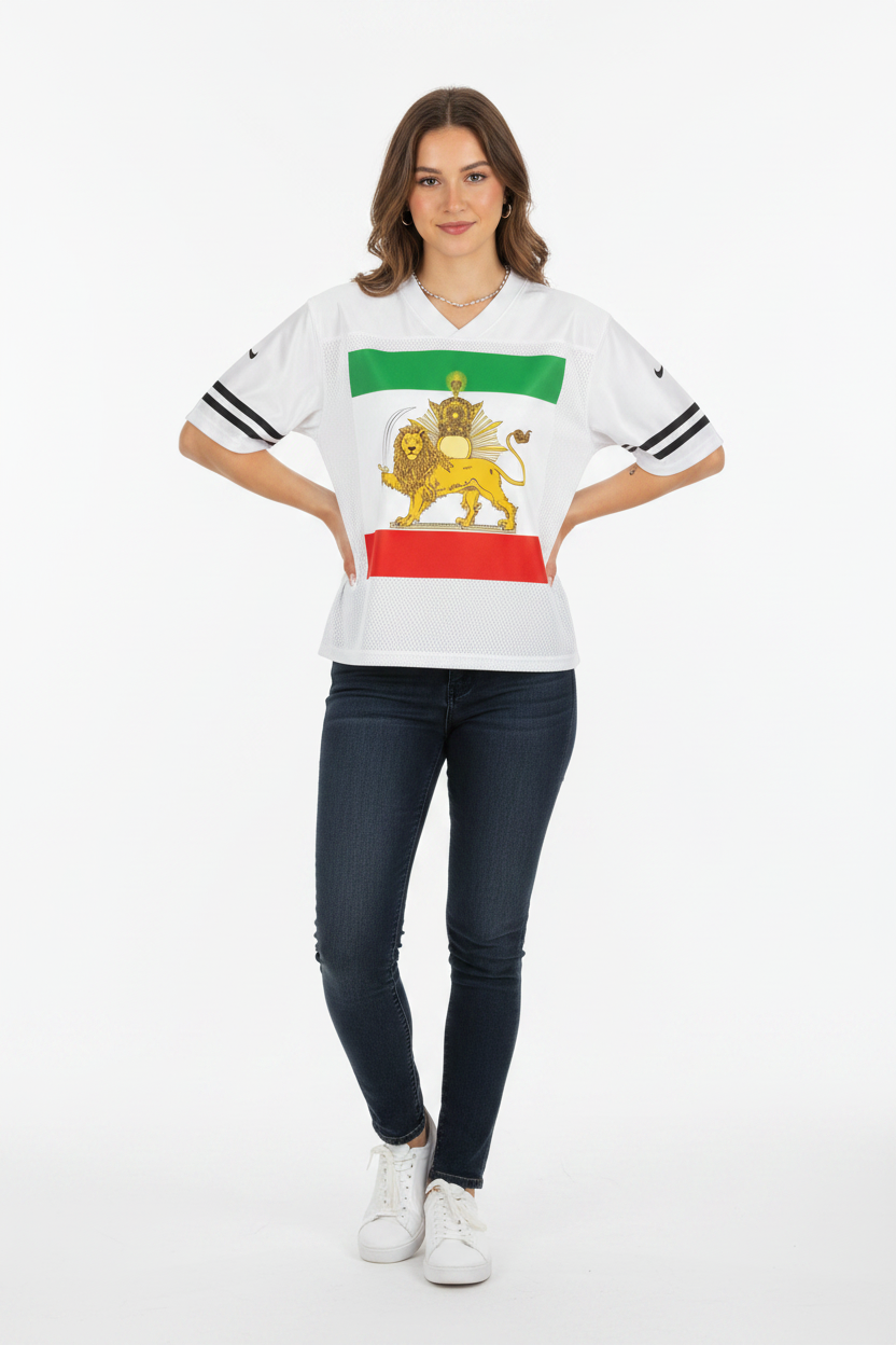 Taped Mesh T-Shirt | Sun and Lion Flag | Mehrbunoo